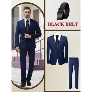 Men’s 4-Piece Classic Business Suit Set: Blazer, Vest, Pants & Belt – Stylish Lapel, Comfortable Fit, Premium Quality, Perfect for Weddings, Business & Special Occasions