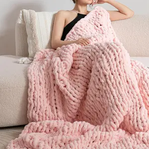 Chunky Knit Blanket Throw 51"x63" Knitted Throw Blankets for Couch Bed  Soft Blanket with  Chenille Yarn Thick  ()