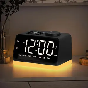 Digital Alarm Clock with FM Radio for Bedroom, 8 Colors Night Light with 2 Charging Port, Sleep Sound Machines with Timer, Dual Alarm, Loud Alarm and Easy to Use for Seniors and Kids as Gift (Black) Decor Set