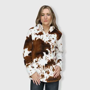 Cow Print Brown White Sherpa Pullover Women: X-Large - $39.99