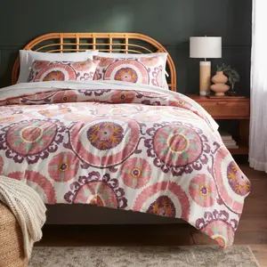 King Suzani Print Duvet Cover and Sham Set Ivory/Salmon Orange/Plum Red/Mustard - Threshold
