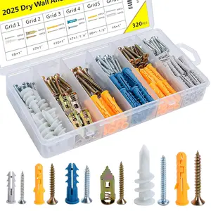 320 count Drywall Anchors and Screws Kit - 6 Sizes Wall Anchors for Drywall with Plastic & Phillips Screws, Assortment Kit for Shelves, Pictures, Curtains, Art Hanging