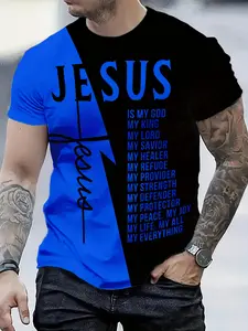 Men's Fashion T-Shirt, Colorblock Letter 3D Print, Casual Fitted Short Sleeve Round Neck, All-Season Comfort Outdoor Wear, Men's Gift, Streetwear, Activewear