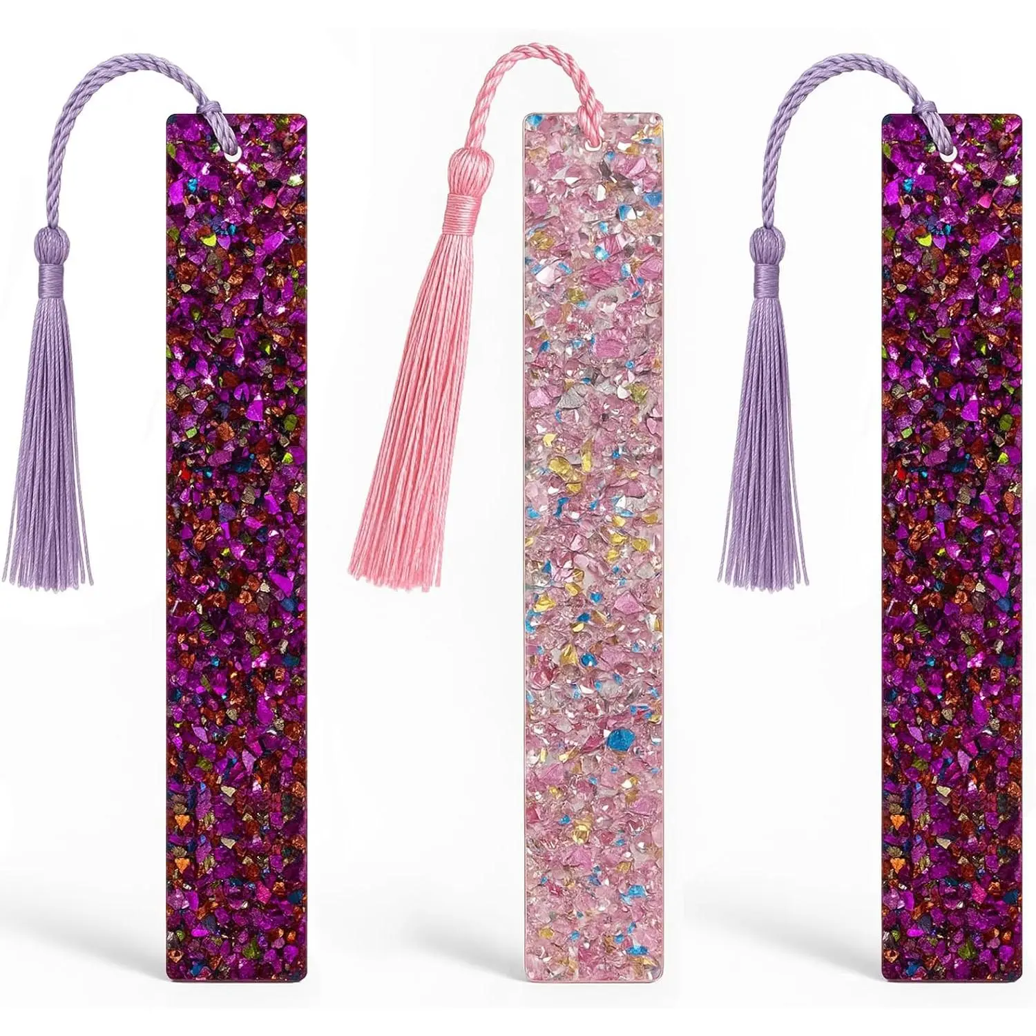 3-Pack Glitter  Bookmarks with Colorful Tassels for Reading, Presents, and Craft Decoration