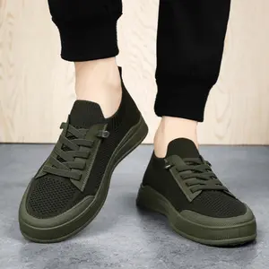 1 Pair of Men's Fashionable Breathable Knitted Sports Shoes - Multifunctional Casual Lace-up Shoes with Soft PVC Soles, Suitable for Outdoor Walking and Traveling, Available in Gray, Green, Beige, and Black, Formal Shoes