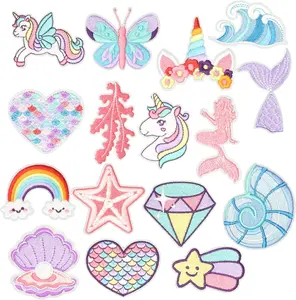 16-Piece Cute Unicorn-Themed Iron-On Embroidered Appliqués, Vibrantly Colored Sewing Supplies for DIY Crafts, Backpack & Hat Embellishments