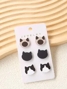 Cute Cartoon Cat Design Stud Earrings, Fashionable Acrylic Enamel Stud Earrings for Women & Girls, Trendy All-match & Exquisite Jewelry for Birthday Gift, Earrings Set