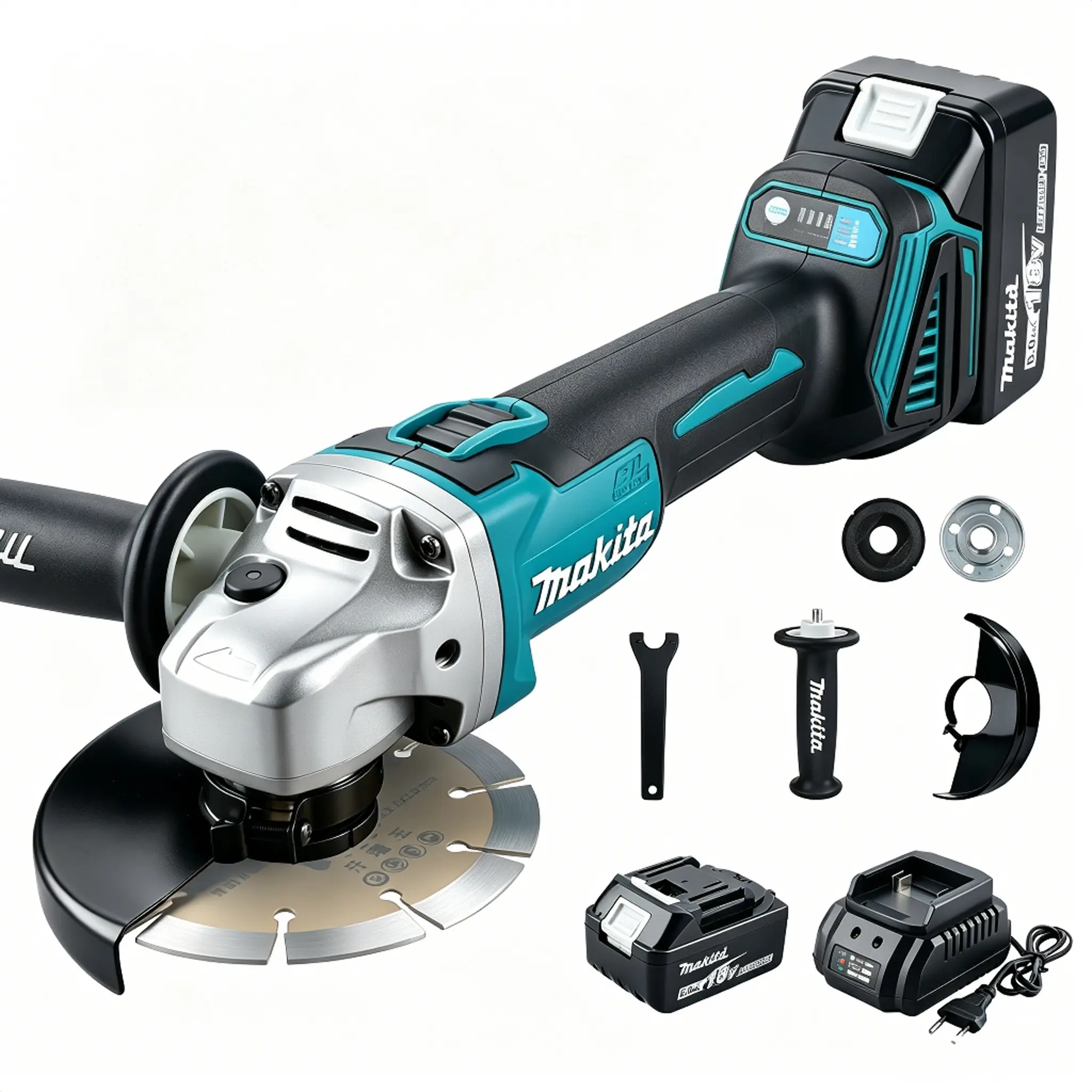 Makita DGA404 Compact Cordless Angle Grinder, High Efficiency Brushless Grinder with Comfortable Grip, Applied in Metal Working, Stone Processing and Deburring Tasks, Fit for DIY Projects and Professional Repair Work
