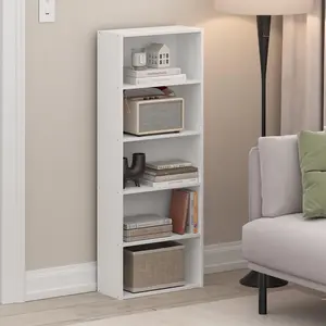 5-Tier Composite Wood Cube Bookshelf - Easy-Assembly 5-Shelf Storage Unit, 7x17x44 in, for Living Room, Bedroom, Shelves