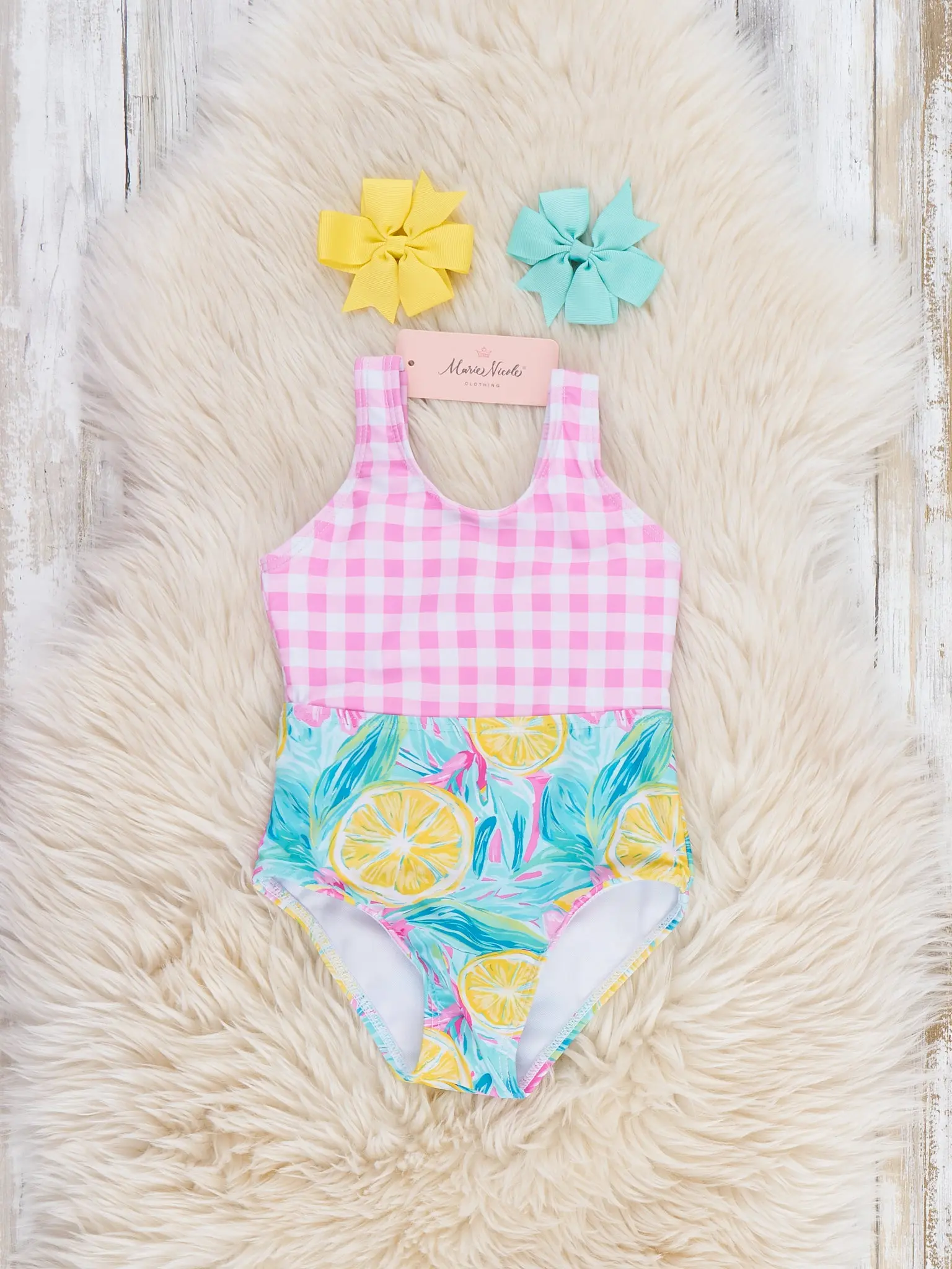 Lemon Checkered Ruffle Swimsuit