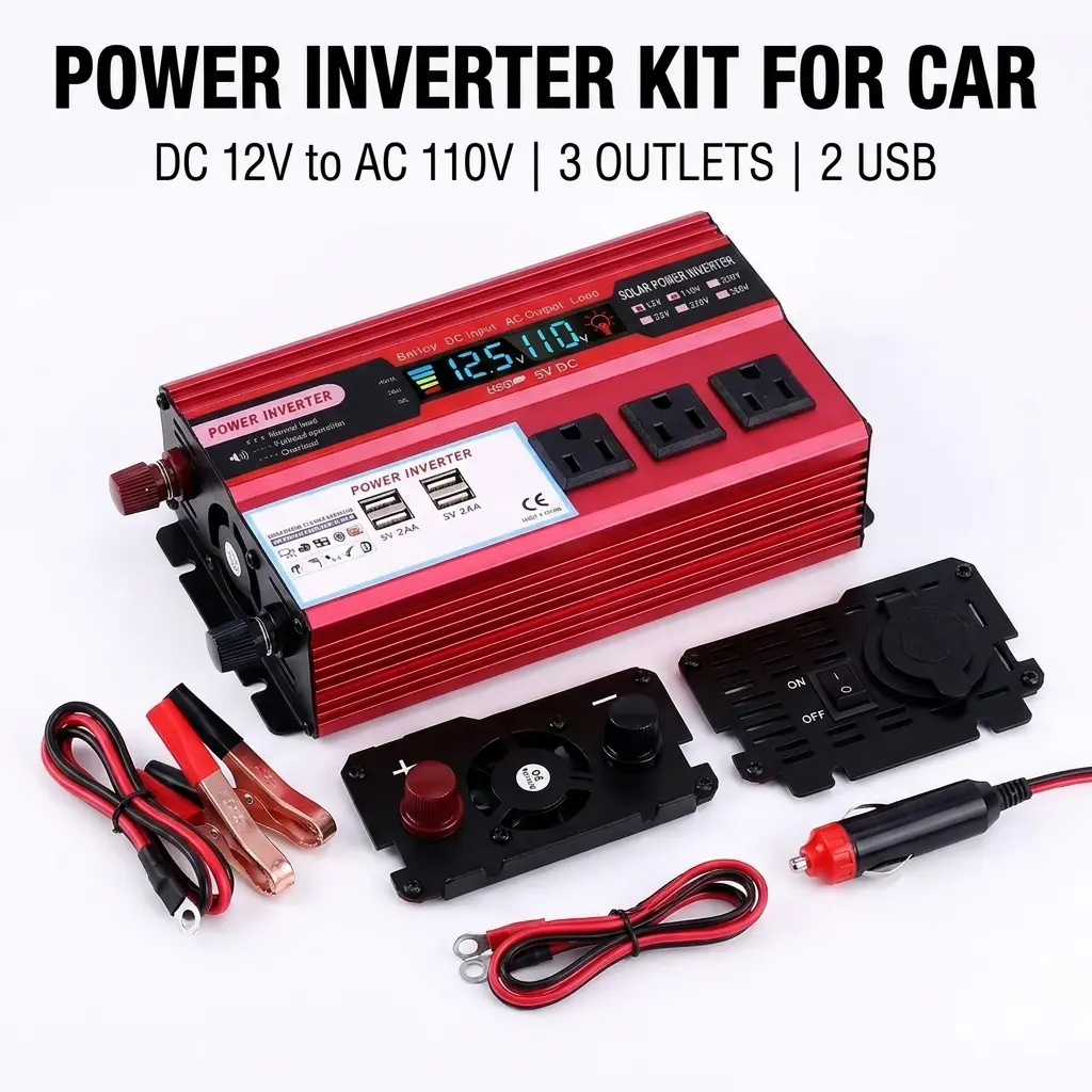 5000W Peak Portable DC 12V to AC 110V Vehicle Power Inverter, Car Accessories with Multiple Sockets & Fast-Charge USB, Lightweight Supply for Camping & Roadside Emergencies, Cars Accessories