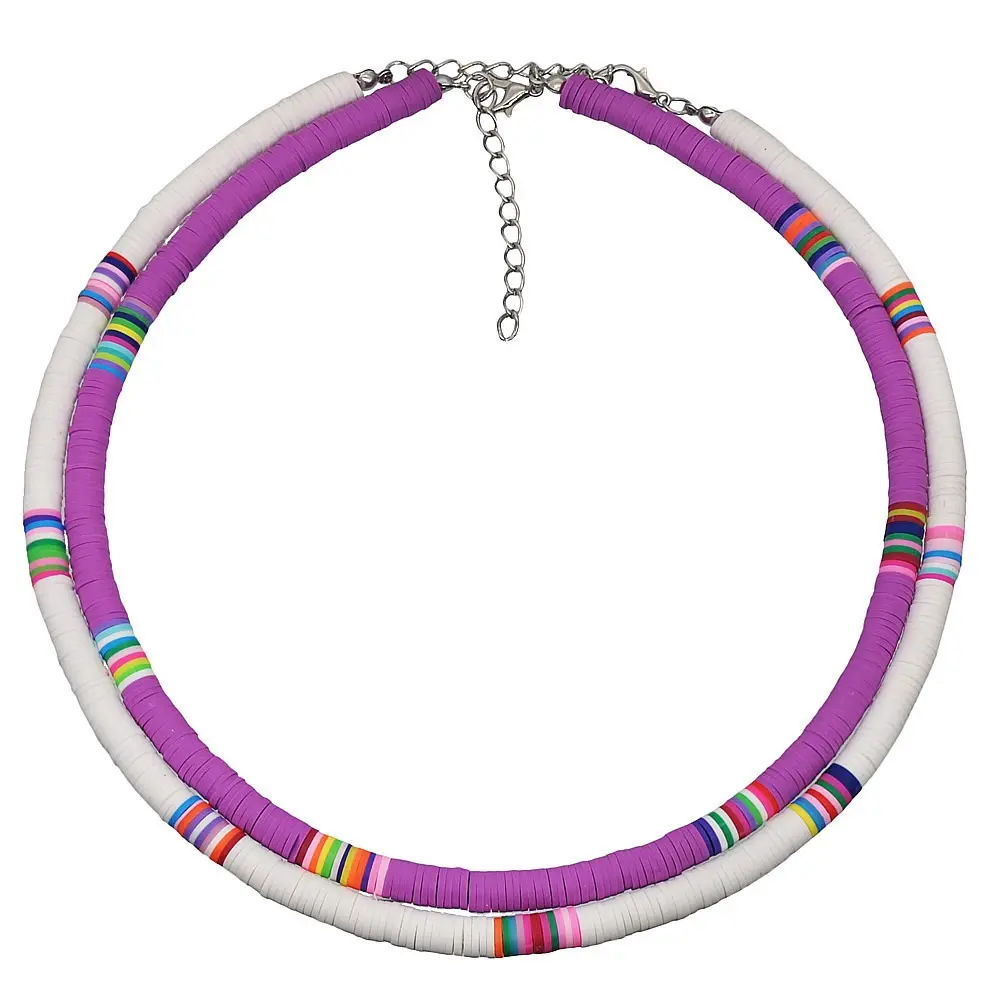 Bohemian beach colored clay bead necklace, Bohemian rainbow polymer clay necklace, available in 5 colors.