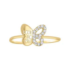 Lady's Yellow 14 Karat Butterfly Love cz Fashion Ring Length 7.8