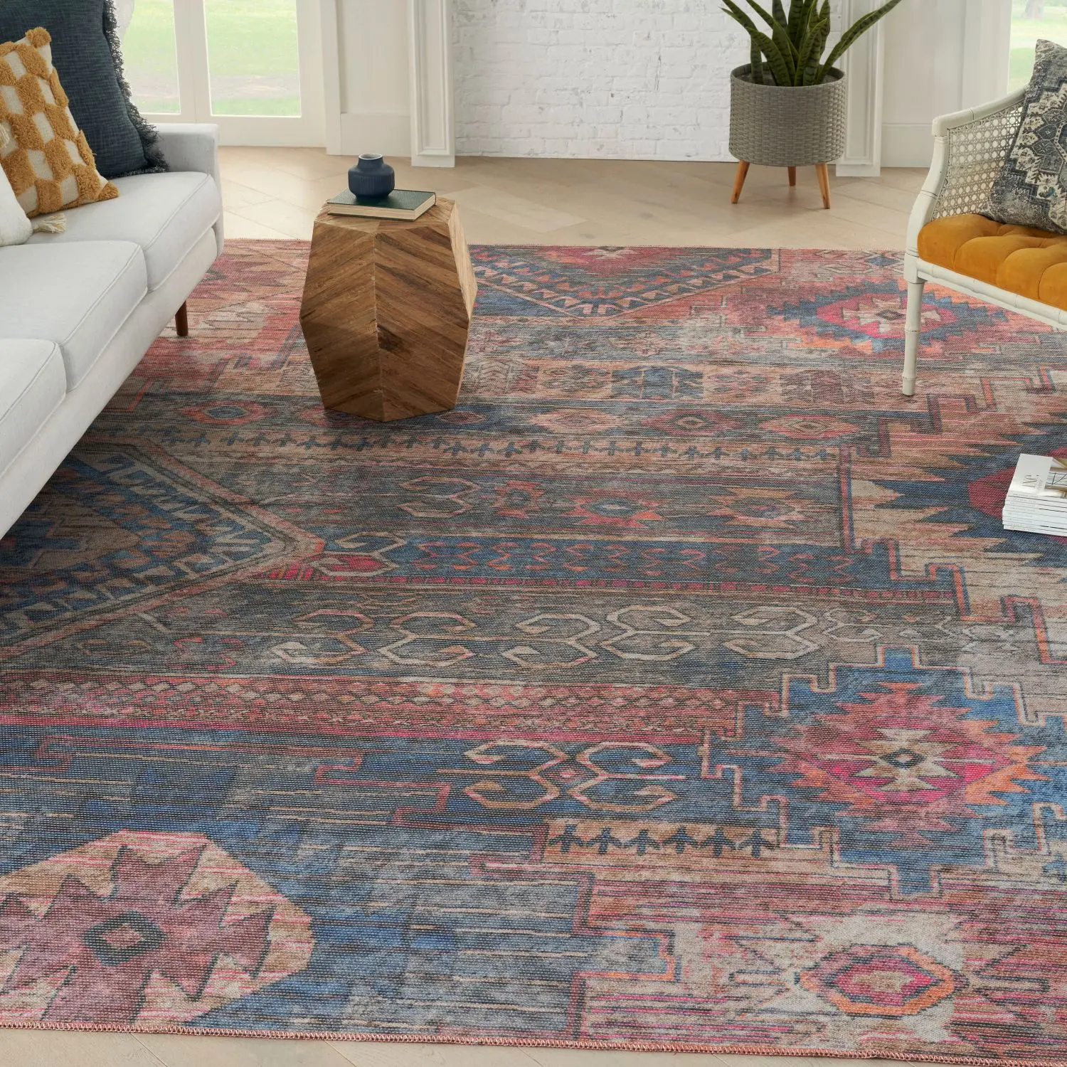Nourison New Concept Machine Washable Rug - Distressed, Southwestern Native-Inspired, Eclectic Patterned, Non-Slip Flatweave Indoor Area Rug, Eclectic Area Rugs