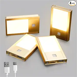 V4light Rechargeable Motion Sensor Night Lights, 8-Pack - Painted Gold Aluminum Alloy, Ultra-Compact Magnetic Mount, 3000K Warm White Glow, Ideal for Hallways, Bedrooms, Stairs & Nightly Use