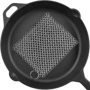 316L Stainless Steel Chainmail Scrubber Sponge, 8x6in Rust-Proof Scratch-Resistant Steel Mesh Cleaning Tool, Lightweight Removable Washable for Cast Iron Skillets, Kitchen Gift