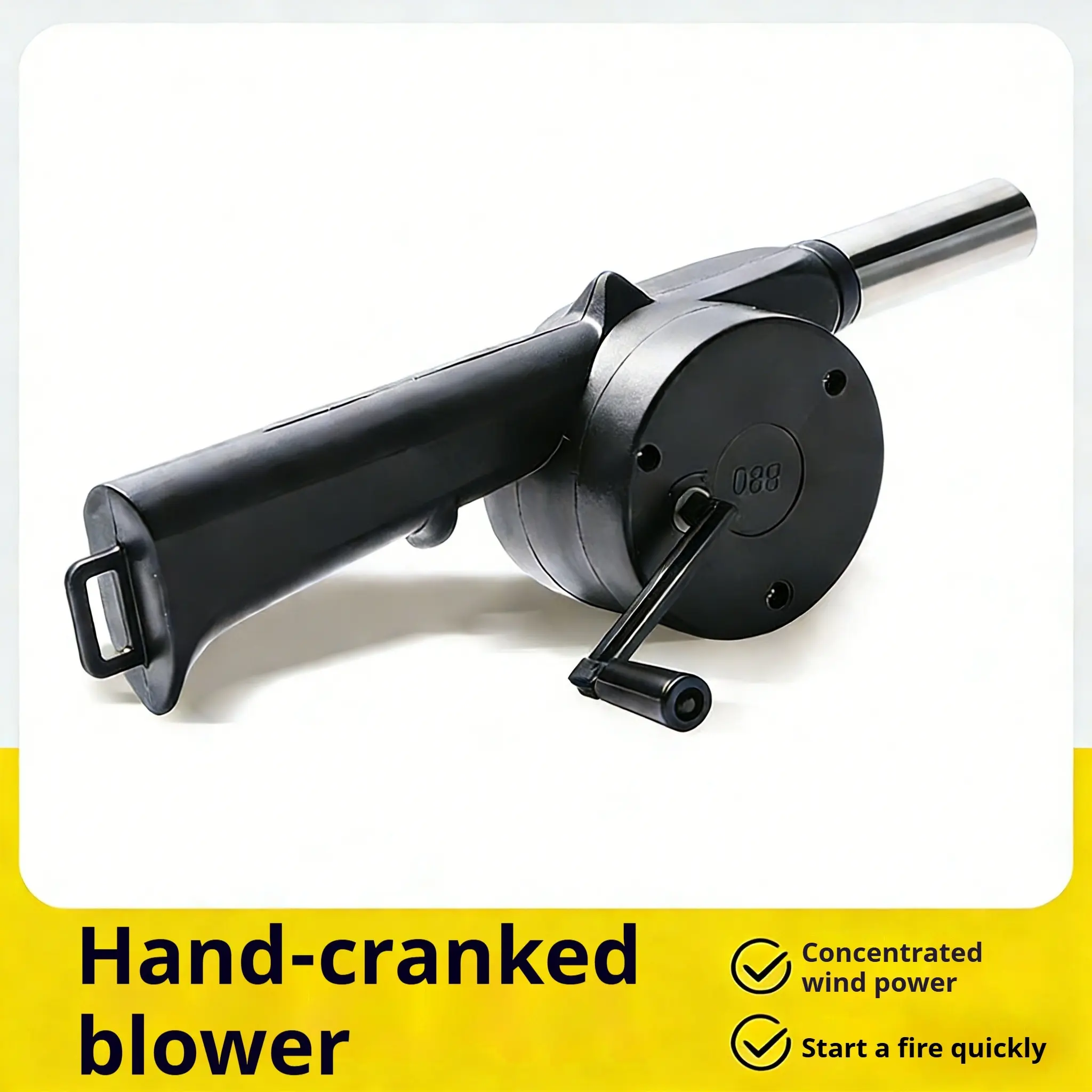 Handheld Air Blower, Portable Hand-Cranked Mechanical Fire Starter with Concentrated Wind, Cordless Tool for Outdoor Cooking & Quick Charcoal Starts, Crank-Powered, Wind Concentrator