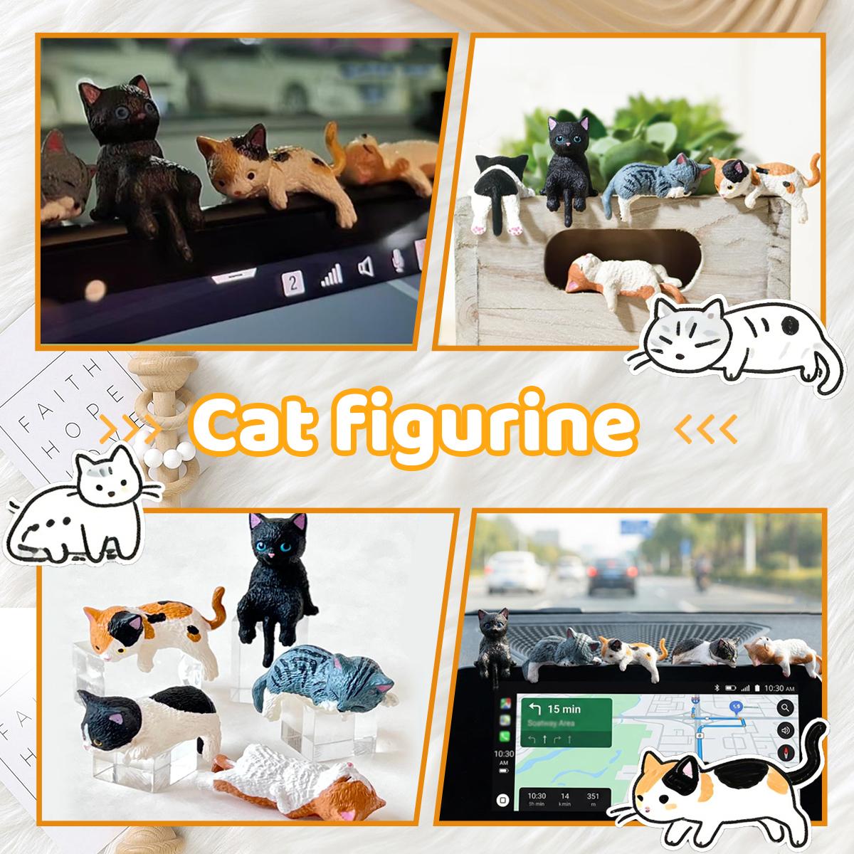 5PCS Cartoon Mini Cat Figurines, Cute Kawaii Cat Ornaments for Computer Monitor Topper, Car Dashboard Decoration, Office Desk Home Decor Gift