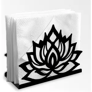 Lotus Flower Decorative Black Metal Napkin Holder for Table, 5.3" x 4.1" x 2" Floral Standing Napkin Holder for Home Kitchen Restaurant Picnic Party Coffee Bar Dining Room