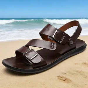 Men's PU Leather Double Strap Sandals with Secure Buckle Design & Thick Cushioned Sole for All-Day Comfort Summer Footwear - Nail