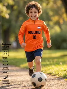 Kids Holland 10 Half Zip Training Top, Boys Girls Quick Dry Long Sleeve Soccer Jersey, Lightweight 4-Way Stretch Football Shirt for Youth Sports Running
