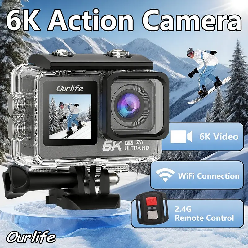 5k30fps 24mp Sports Action Camera with Remote Control, Includes 32GB Memory Card, HD Wide Angle Lens for Surfing and Skiing, Waterproof Camera, Outdoor Action Camera
