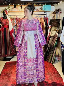 TALAJAZZY Pink Palestinian Fallahi Tatreez Thobe - Dress for Women - Henna & Special Occasion