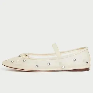 Crystal Mesh Ballet Flats Stretch Band Snip Toe Ballerinas Flats Mary Jane