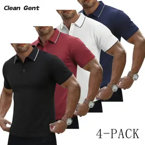 Clean Gent 4-piece men's regular version solid color button-down sports polo shirt, short-sleeved lapel top, suitable for golf outdoor activities, casual style, comfortable and breathable men's sportswear