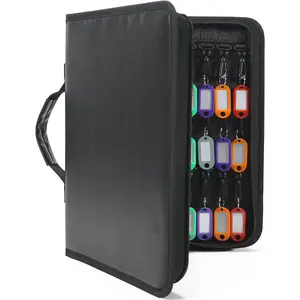 Waterproof Fireproof Zippered Key Case Organizer with Handle, Portable Key Binder with 54 Hooks & Tags Key Storage Book for Offices, Real Estate Agencies, Hotels and Rental Management