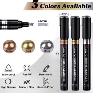 LET'S RESIN Liquid Mirror Chrome Metallic Markers, Reflective Gloss, 2-5mm Large Application Area, 3-Color Art Tools/Supplies for Resin Art, DIY Craft