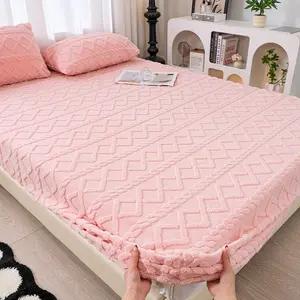 Premium Taffeta Velvet Fitted Sheet & Pillowcase 3PC Set, Cloud-Like Soft Fluffy Deep Pocket Bed Sheet, Non-Slip Full Elastic Design, Shrink Fade Resistant Luxury Home Hotel Dorm Bedding