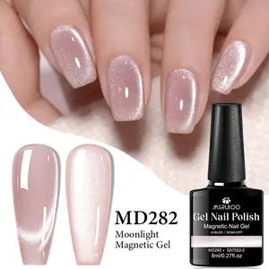 MSRUIOO 8ml Moonlight Magnetic Gel Nail Polish, 6 Colors Gentle Porcelain White Cat Eye Nail Polish, Soak Off UV LED Nail Varnish for Home Salon Nail Art Design, DIY French Manicure