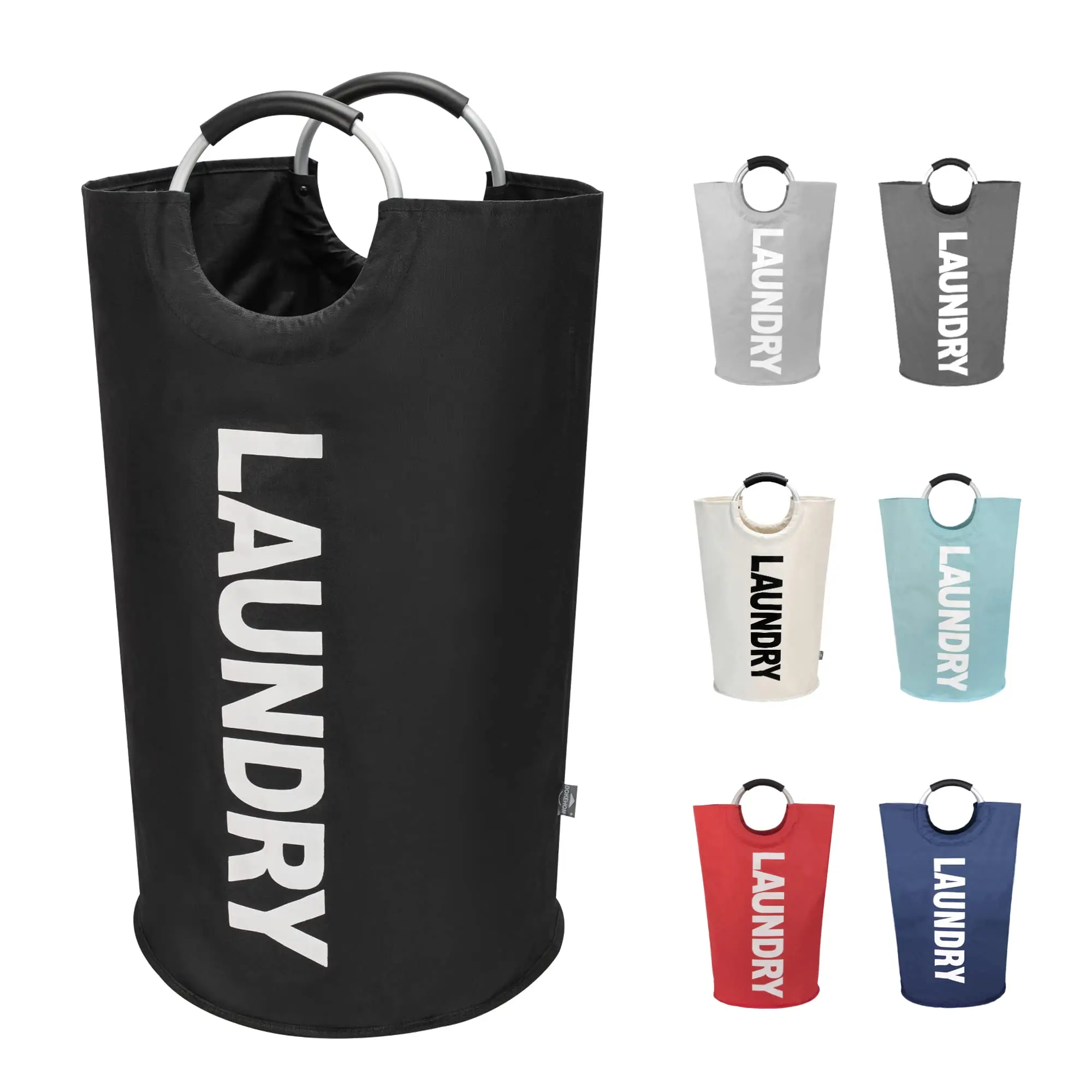 90L Tall Collapsible Freestanding Laundry Basket - Oxford Fabric, Waterproof Coating, Foldable Laundry Hamper Bag for Washing Machine Accessory Needs (Black)