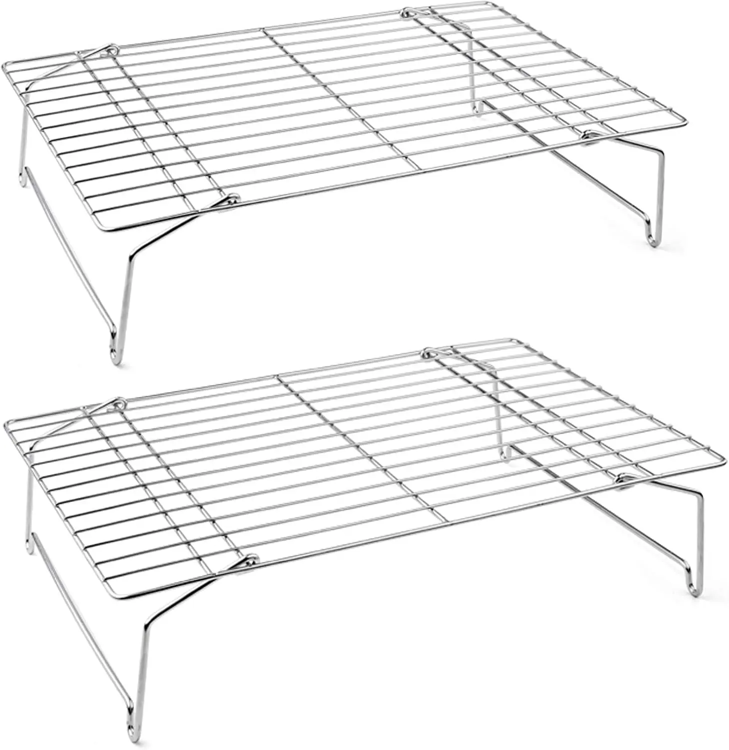 P&P CHEF Cooling Rack Set of 2, 2-Tier Stackable Stainless Steel Wire Racks for Baking Cooking Cooling Roasting, Collapsible & Heavy Duty, Oven Safe...