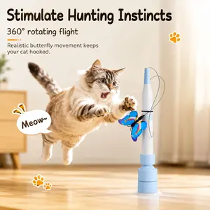 Cat Interactive Toy - Automatic Auto-Rotating Fluttering Butterfly, USB Type-C Rechargeable Kitten Teaser, Suction Cup Base, 3 Replacement Realistic Butterflies for Indoor Play, Mental Stimulation, All Seasons