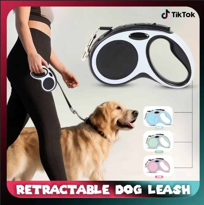 360° Tangle-Free Retractable Dog Leash, 16ft Strong Nylon Tape with 1-Hand Brake Lock, Anti-Pull Smooth Retraction for Small to Medium Dogs & Cats, One-Hand Brake