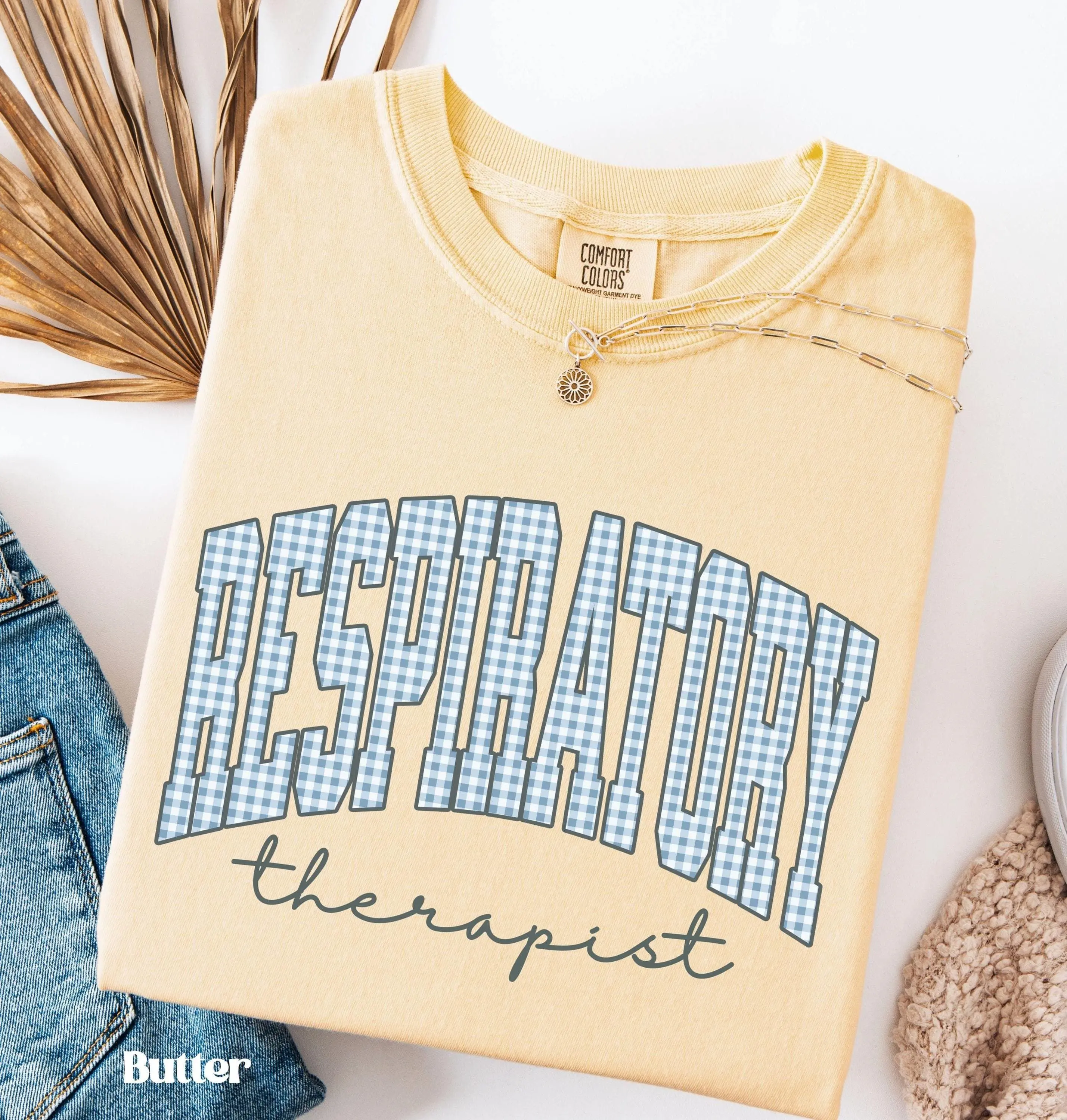 Respiratory Therapist Shirt, Blue Gingham RT Shirt, RT Gift, Pulmonologist Tshirt, Respiratory Week, Respiratory Therapy Tee