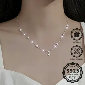 S925 Sterling Silver Snowflake Necklace, Inlaid with Synthetic Zircon, Suitable for Women, Lucky Retro Simple Clavicle Necklace, Birthday, Holiday Perfect Gift