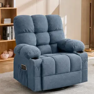 ARCH Oversized Vibrating Massage Swivel Recliner Chair with Lumbar Heating for Adults, 350LBS Rocker Recliner Single Sofa with Side Pocket, USB Port, Metal Frame, 82.89lb Weight for Living Room (Blue Option)
