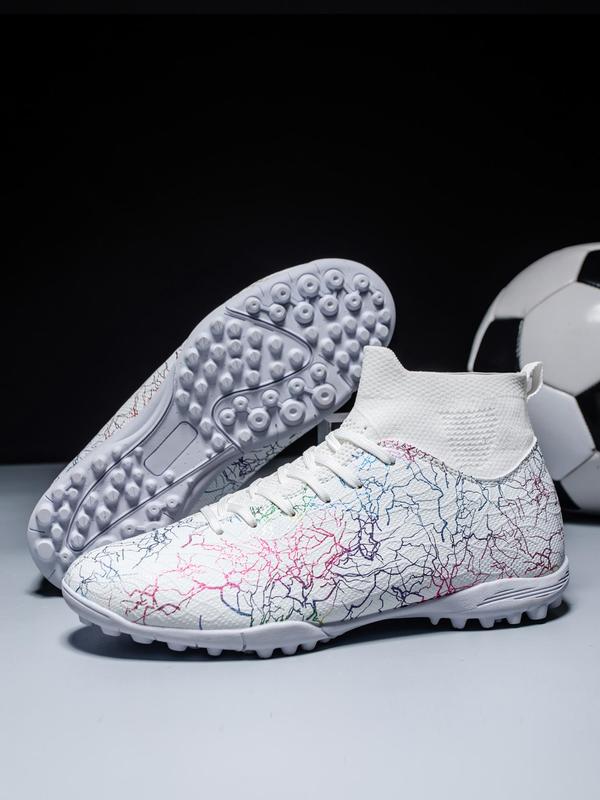 Men's Random Pattern Lace Up High Top Football Shoes, Soccer Shoes, Turf Shoes, Breathable Comfortable Football Cleats, Professional Anti-slip Training Shoes, Football Shoes for All Seasons