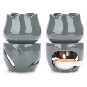 Wax Melt Burners Essential Oil Burner Set of 2, Aromatherapy Aroma Burner Ceramic Oil Diffuser Candle Tealight Holder Home Bedroom Decor Christmas Housewarming Gift