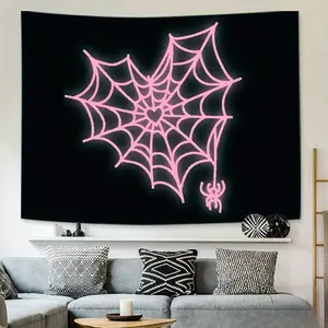 Charming Pink Spider Web Heart Tapestry: Stylish Wall Decoration - Ideal for Bedrooms, Home Offices, Or As a Present for Girls, Daughters, And Women