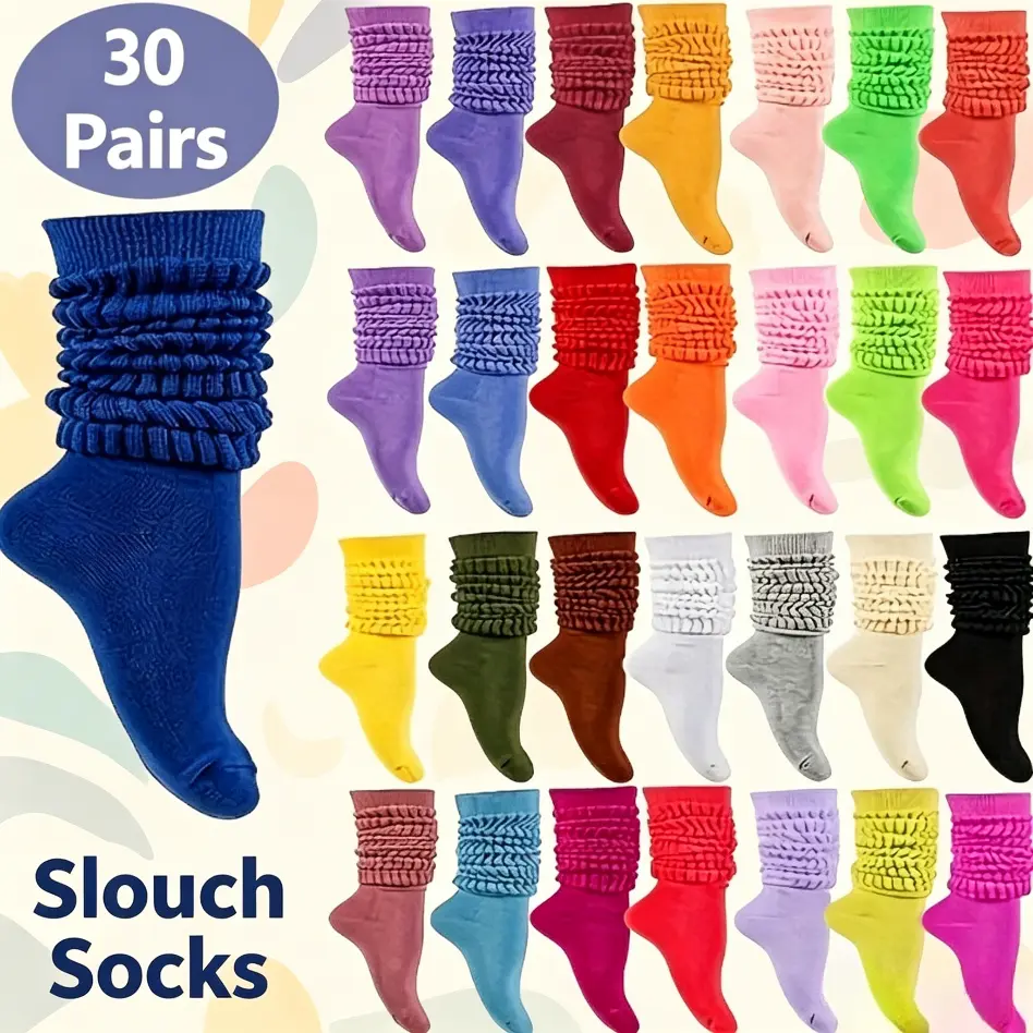 Women's 30-Pack Plain Crew Socks - Basic Loose Fit, Soft Polyester, Breathable, All-Seasons, Machine Washable for Sport-to-Yoga Use