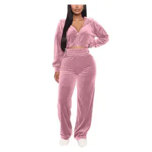 2025 Trendy Women��s Korean Velvet Zipper Jacket Straight Pants Set for Autumn Winter Outfits Clothes Womenswear Women's Lounge Sweatsuit Set Oversized Gamis Trouser Basic Fitted Can be used with a raincoat