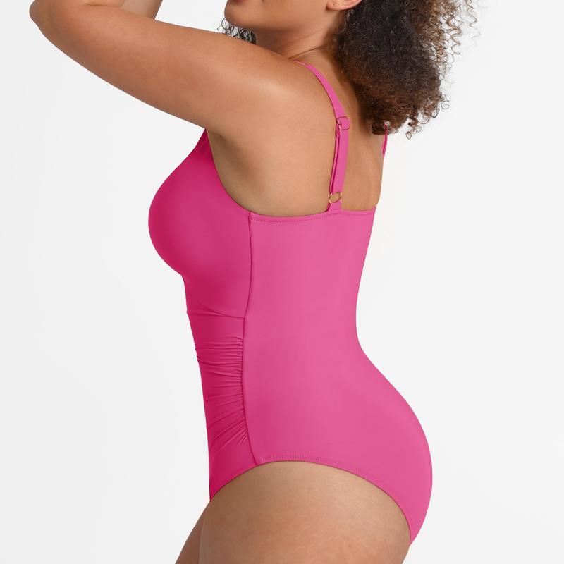 FeelinGirl One Piece Swimsuit Womenwear Plus Size Plain Color High Cut with Removable Pads Summer New Arrivals