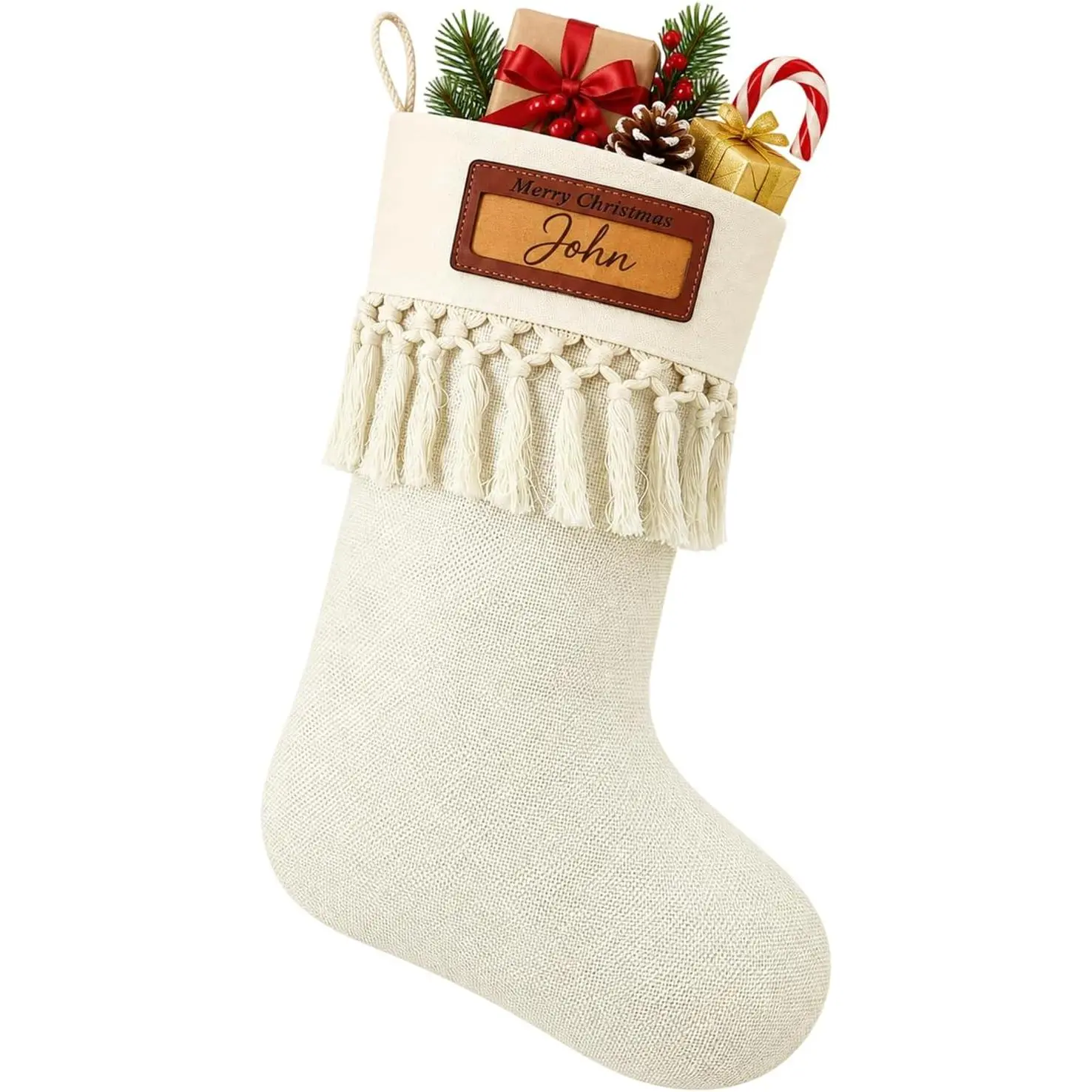 meioro Farmhouse Christmas Stockings Burlap DIY Personalized Stocking Beige