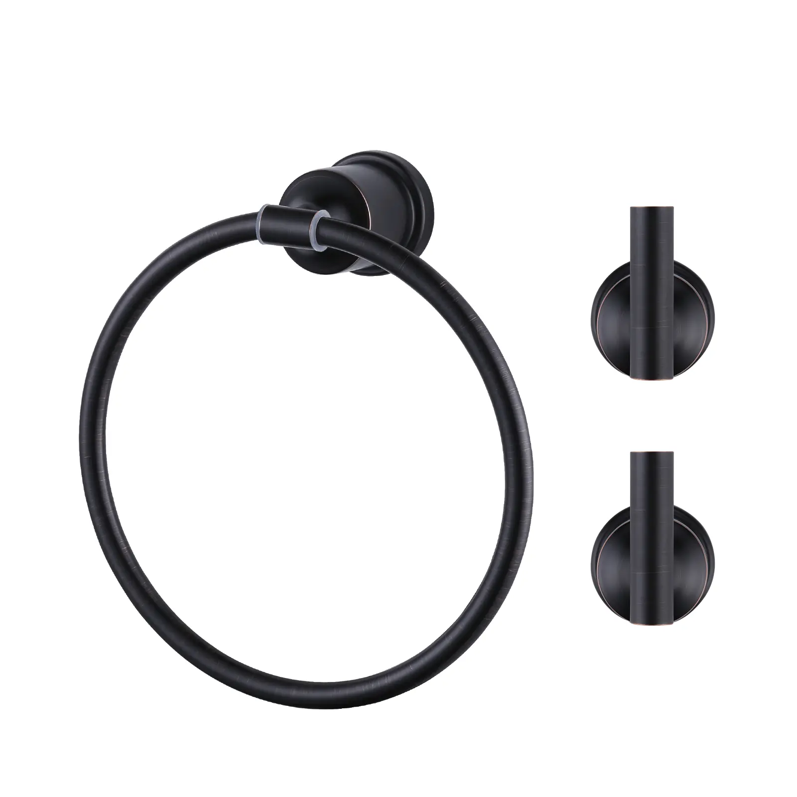WOWOW Modern Bathroom Fixture Complete Kit - Oil Rubbed Bronze Stainless Steel, Includes 1 Towel Ring, 2 Robe Hooks, Concealed Hardware
