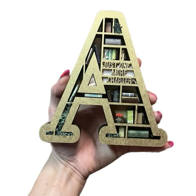 Handmade Wooden Miniature Alphabet Letter Bookshelf Sculpture, Customizable Personalized Home Decor Statue, Artistic Modern Home Supplies Ornament, Ideal Gifts, Wood