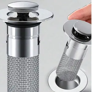 2 in 1 Bathroom Drain Stopper, Stainless Steel Filter Pop Up Drain Stopper, Multifunctional Bathroom Accessories for Home Use, Bathroom Essentials Accessories